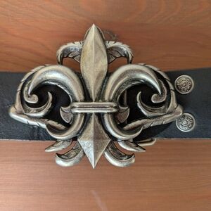 Silver Fleur-de-Lis Buckle Black Belt